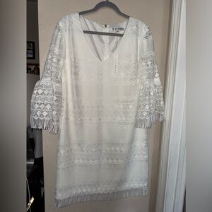 Trina Turk White Lace Long Sleeve Dress